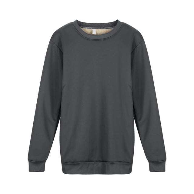 WEAIXIMIUNG Chandails en Molleton d'Automne pour Femmes Mode 2024 Chandails en Molleton Unis Automne et Hiver Chauds en Laine d'Agneau Col Rond Manches Longues