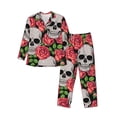 thumbnail image 1 of Balery Skull and Roses Pijama para Hombre de Dos Piezas con Manga Larga, Conjunto de Dormir y Descanso Suave con Bolsillos-Large, 1 of 7