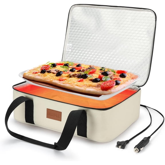 Warmer Electric Casserole Carrier - Large Heated Lunch Bag for , 12V/24V/110V, Thermos for hot for Potluck Cookouts Parties Picnic,Lasagna Lugger,Fits 9"x13" Baking Pan (Beige)
