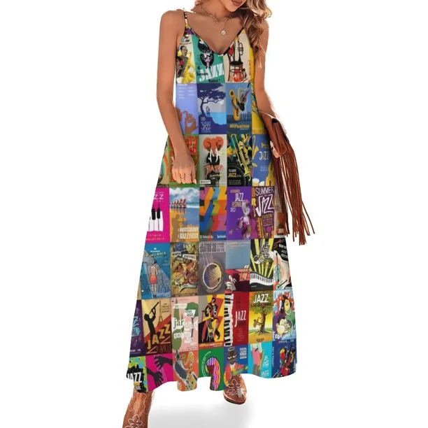 Festivales de Jazz Vestido sin mangas Vestidos de verano para mujer Vestidos sueltos elegantes para mujer Vestido de noche para mujer Vestido