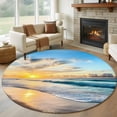 thumbnail image 2 of Ocean Sunset Large Area Rugs for Bedroom Living Room, Soft Non Slip Carpet Bedside Rug, Beach Blue Sky Coastal Seashore Summer Round Floor Cover Kitchen Accent Rug 7' for Dining Room/Office, 2 of 9