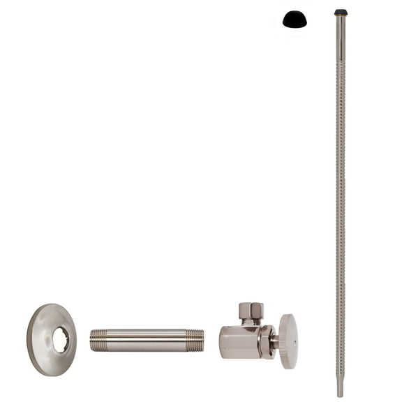 Westbrass Round Handle Angle Valve with 20" Corrugated Supply Line for Faucet and Toilet, Satin Nickel