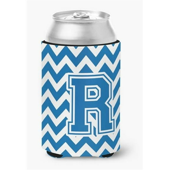 Letter R Chevron Blue & White Can or Bottle Hugger, 0.25 x 4 x 5.5 in.