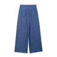 thumbnail image 4 of HH TRAF 2024 Pantalones casuales de pierna ancha para mujer, pantalones vaqueros azules de cintura alta con bolsillos, botones y cremallera, pantalones largos de otoño para mujer a la moda, 4 of 5