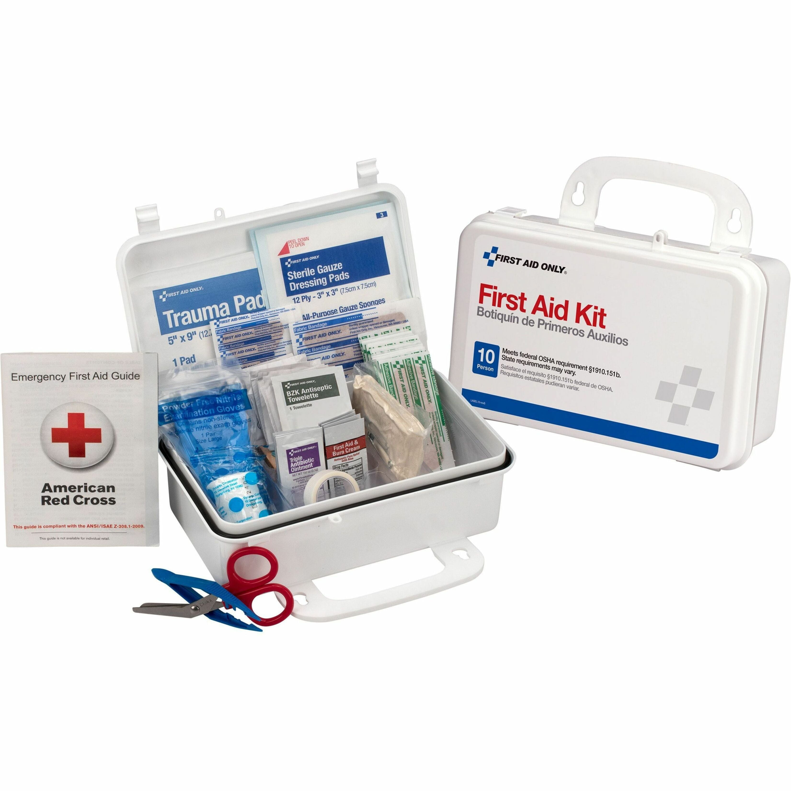 10 Person ANSI First Aid Kit, Weatherproof Plastic Case, Wall Mount