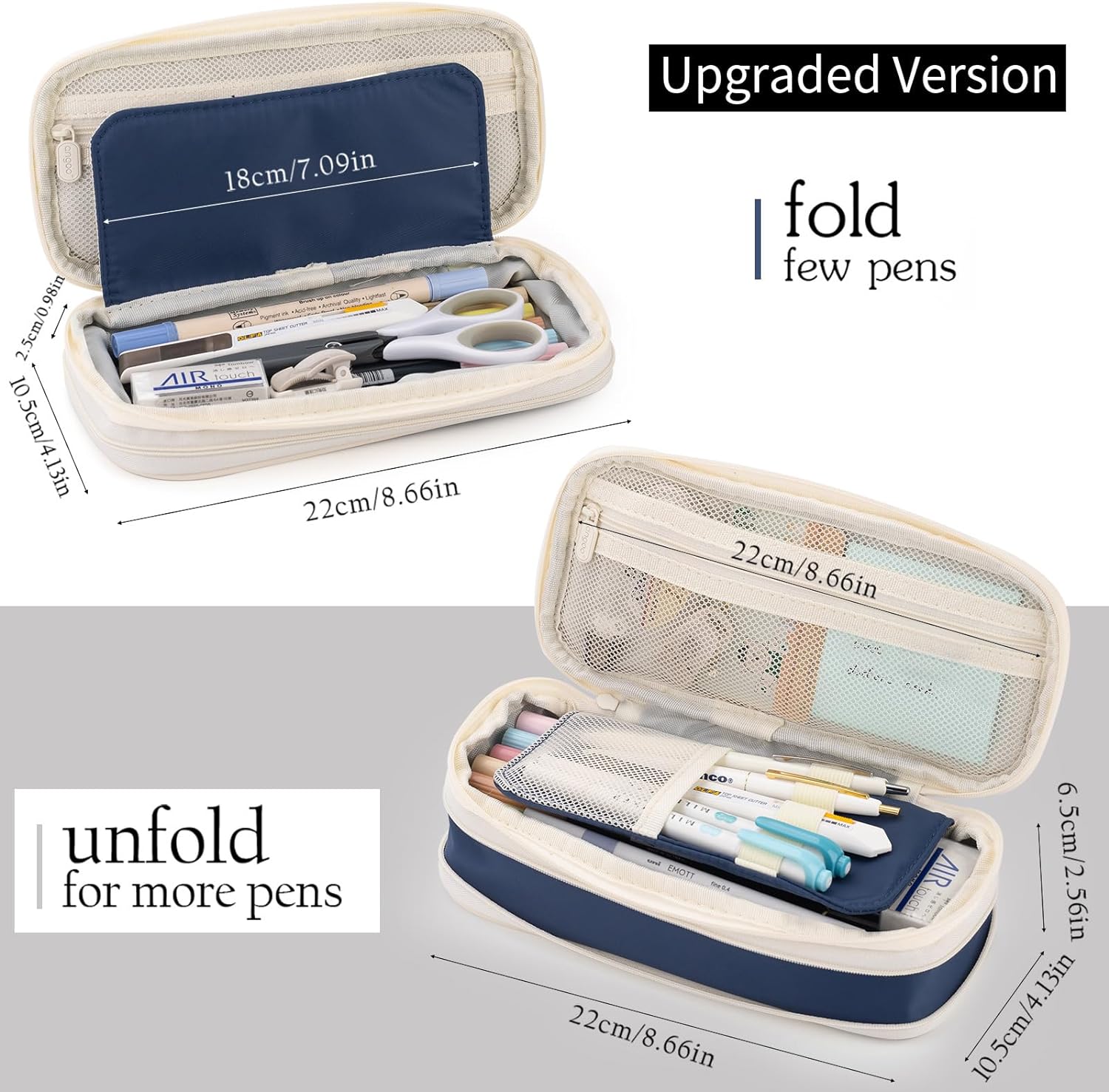RNKR Large Capacity Pencil Case, Navy Blue, Dual Compartment photo 3