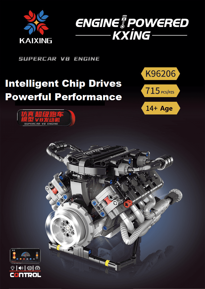 V8 Engine Building Blocks Sets, V8 Engine Model Kit That Runs, MOC Scale Model Kit with Battery and Motor, Build Your Own MOC Mini V8 Engine Model Toy, Construction Toys Gifts for Men Friends Couple