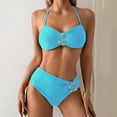 thumbnail image 2 of UTSJKR Women's Solid Cami Strap Bikini Set, Wire Free Triangle Split Bathing Suit, Sexy Slim Fit Holiday Beach Swimwear Sky Blue M, 2 of 5