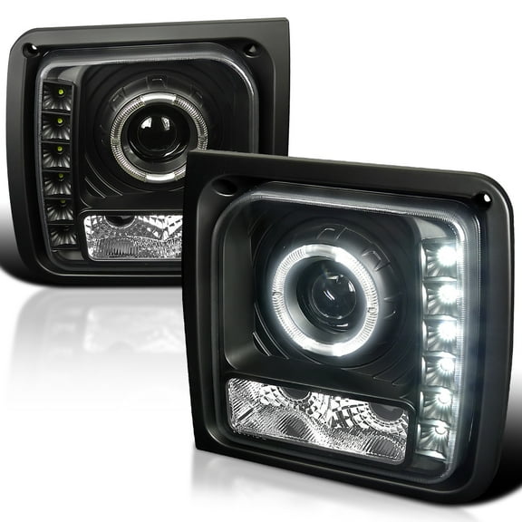 Spec-D Tuning Black Smoke Projector Headlights W/ LED Compatible with 1997-2001 Jeep Cherokee, Left   Right Pair Headlamps Assembly