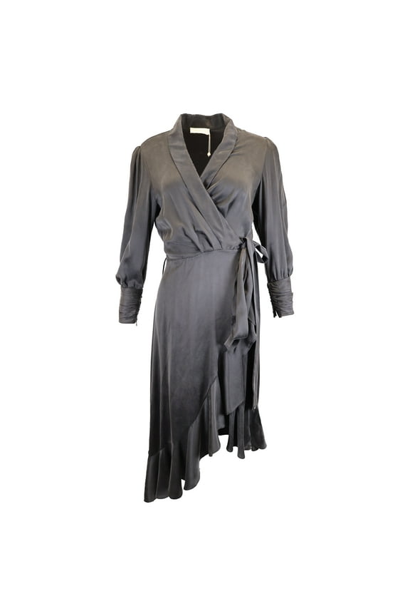 Pre-Owned Zimmermann Midi Asymmetrical Wrap Dress in Black Silk