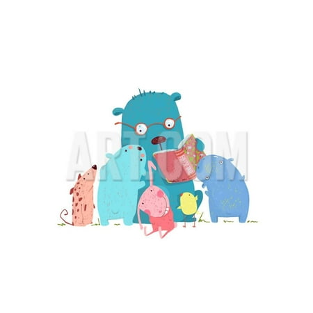 - Bear Reading Book for Group of Animal Kids. Children Education and Reading. Child Learning, Teacher Print Wall Art By Popmarleo