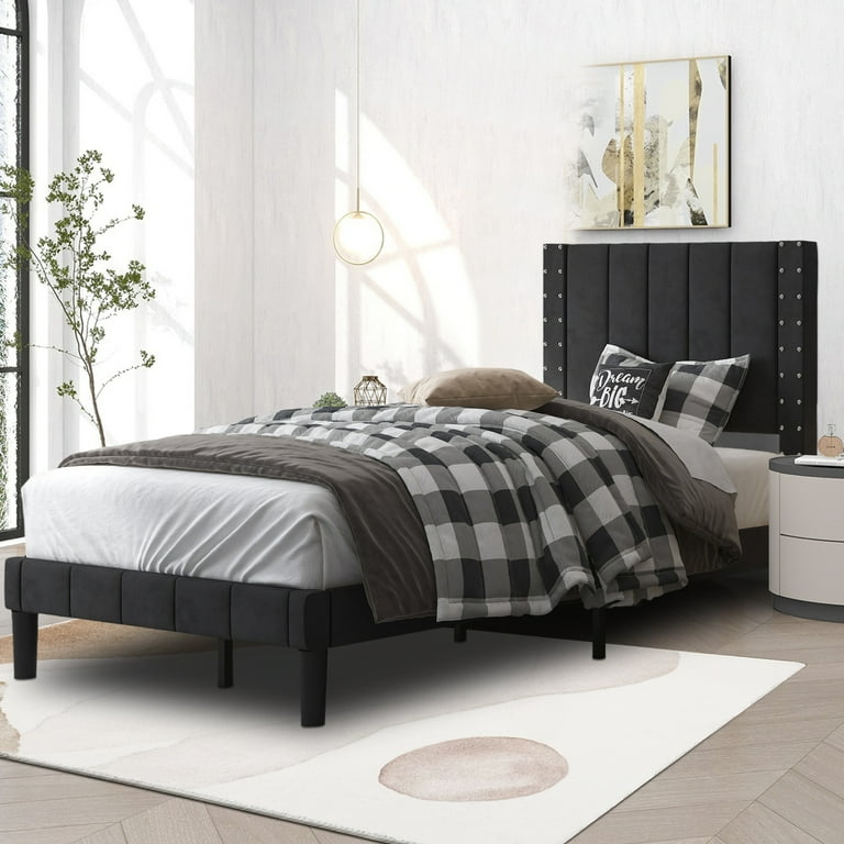 Black twin bed frame outlet with headboard