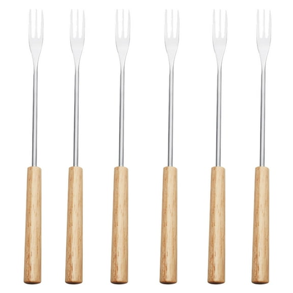 AUDeals Stainless Steel Chocolate Fondue & Hot Pot Forks 6 Piece Set with Heat Resistant Plastic Handle Dessert Cheese Fruit Party Serving Utensils‌