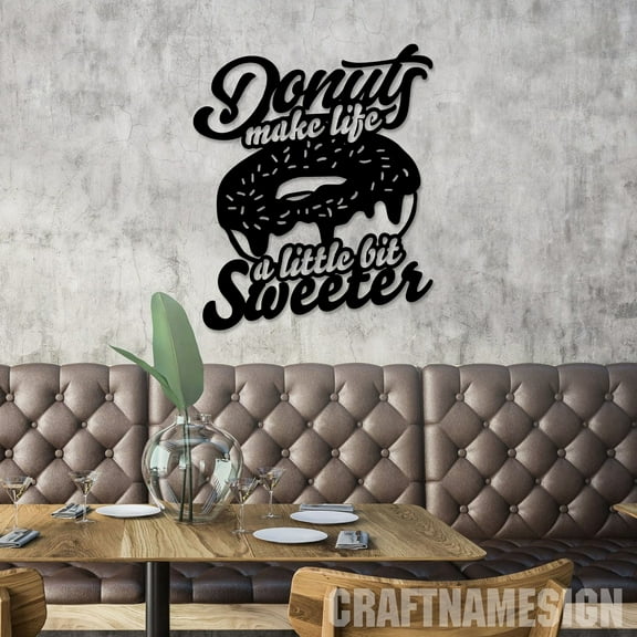 Craftnamesign Donut Shop Metal Wall Art with LED Lights, Donut Make Life A Little Bit Sweeter Sign