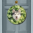thumbnail image 2 of Happy Siberian Husky Welcome St Patrick's Day Lucky Shamrocks Clover Round Wood Sign Husky Dog Lover Gifts Hanging Wall Home Decor - 22001, 2 of 5