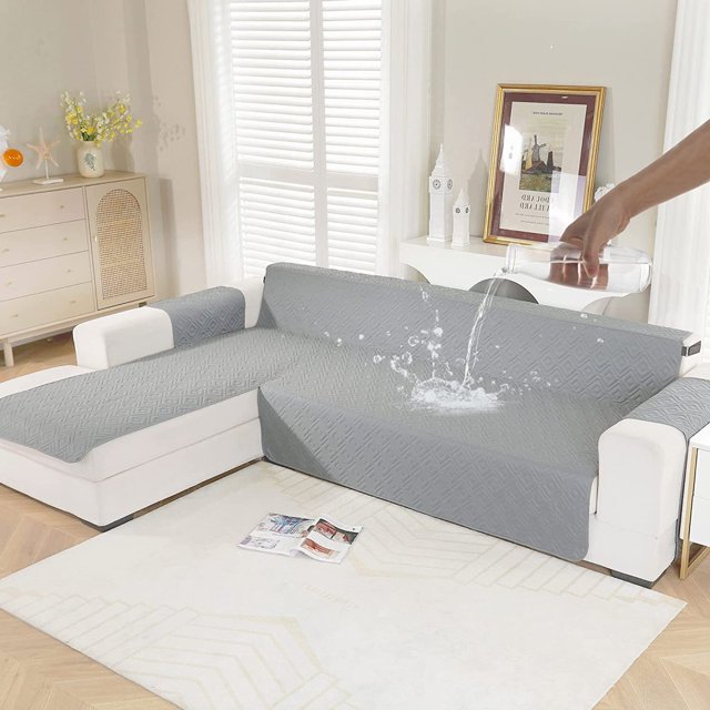 CHOK Housse Imperméable pour Canapé, Housses pour Sofa en L, Housse de Chaise Longue, Protège-Meubles Réversible, Housse pour Chien, Chat, Animaux de Compagnie, Enfants, Moyen, Gris Foncé