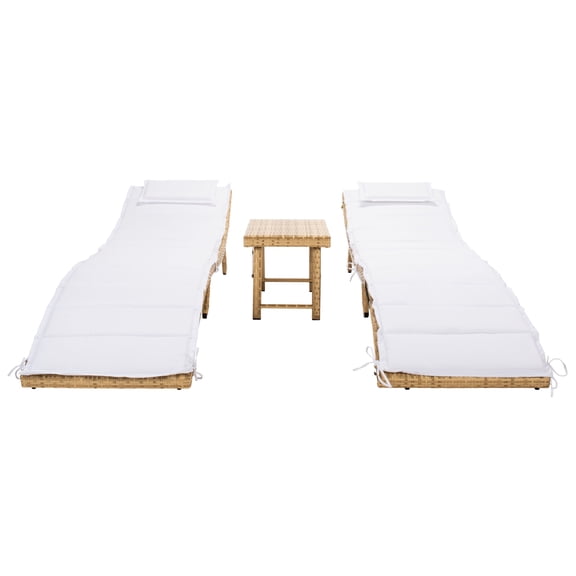 SAFAVIEH Carew Outdoor Patio 3 Piece Sun Lounger Set, Natural