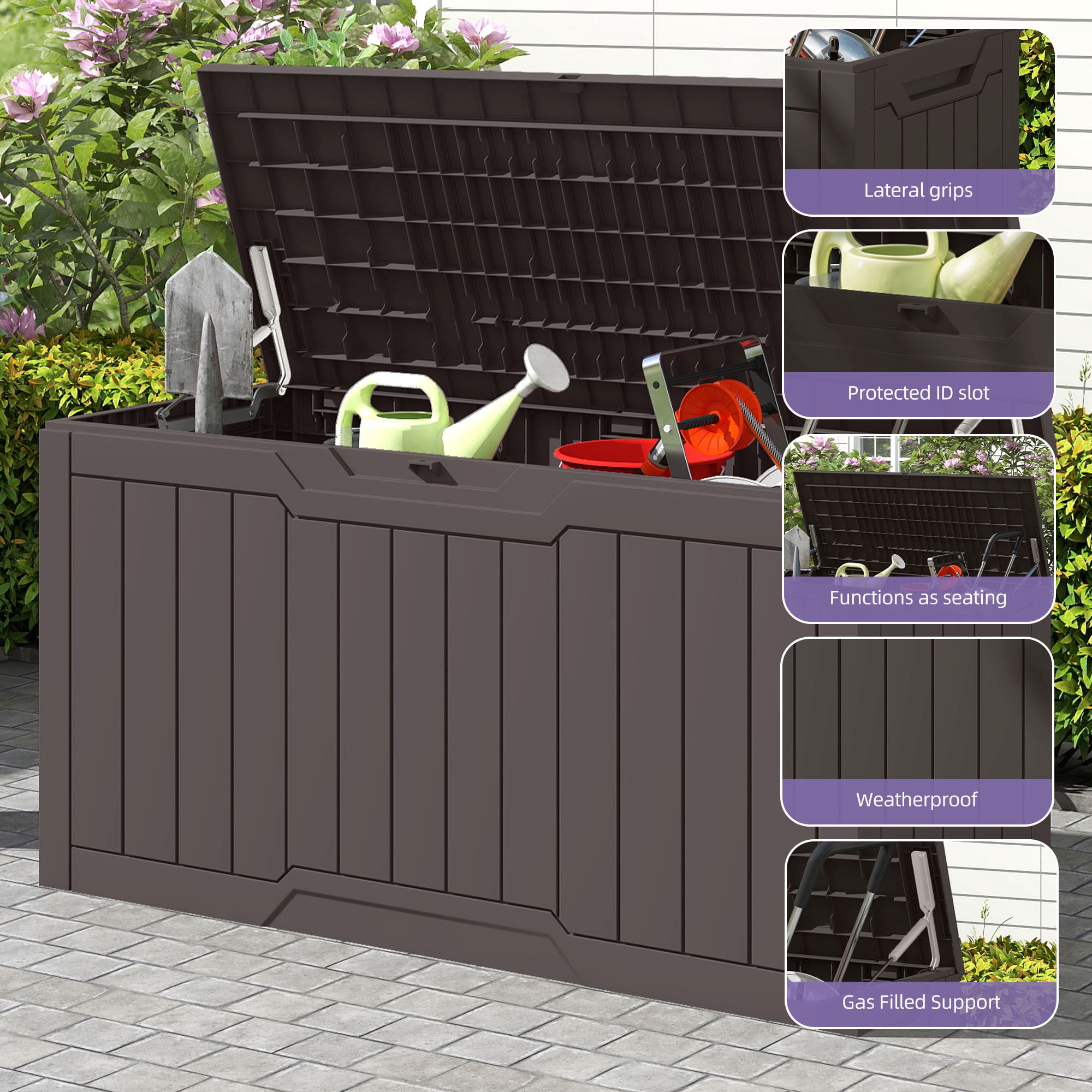 Uforic 80 Gallon Resin Deck Box, Outdoor Storage Box, Lockable Weather Resistant Container for Patio Garden Home Essentials, Dark Brown