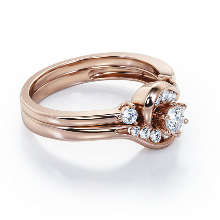 6 Prong Tension Design - 0.33 TCW Round Shaped Diamond - Flush Chanel  Wedding Ring Set - 10K Rose Gold 