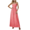 thumbnail image 4 of Women's Gingham Plaid Square Neck Maxi Dress, Sleeveless Wide Strap Smocked Waist Summer Beach Vacation Sundress, Casual Flowy Long Dress for Women S-2XL, 4 of 5