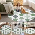 thumbnail image 6 of Abstract Grid Round Living Room Rugs 8 ft, Boho Green Grey Geometric Medieval Plaid Washable Large Area Rug with Non-Slip Sturdy Edge Binding Round Carpet for Dining Room Kitchen Office, 6 of 9
