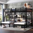 thumbnail image 2 of Queen/Twin/Twin Triple Bunk Bed, Kids/Teens Metal Bed Frame with Multi-functional Storage Stairs, Accent Two-Tone Platform Bed, 2 of 10