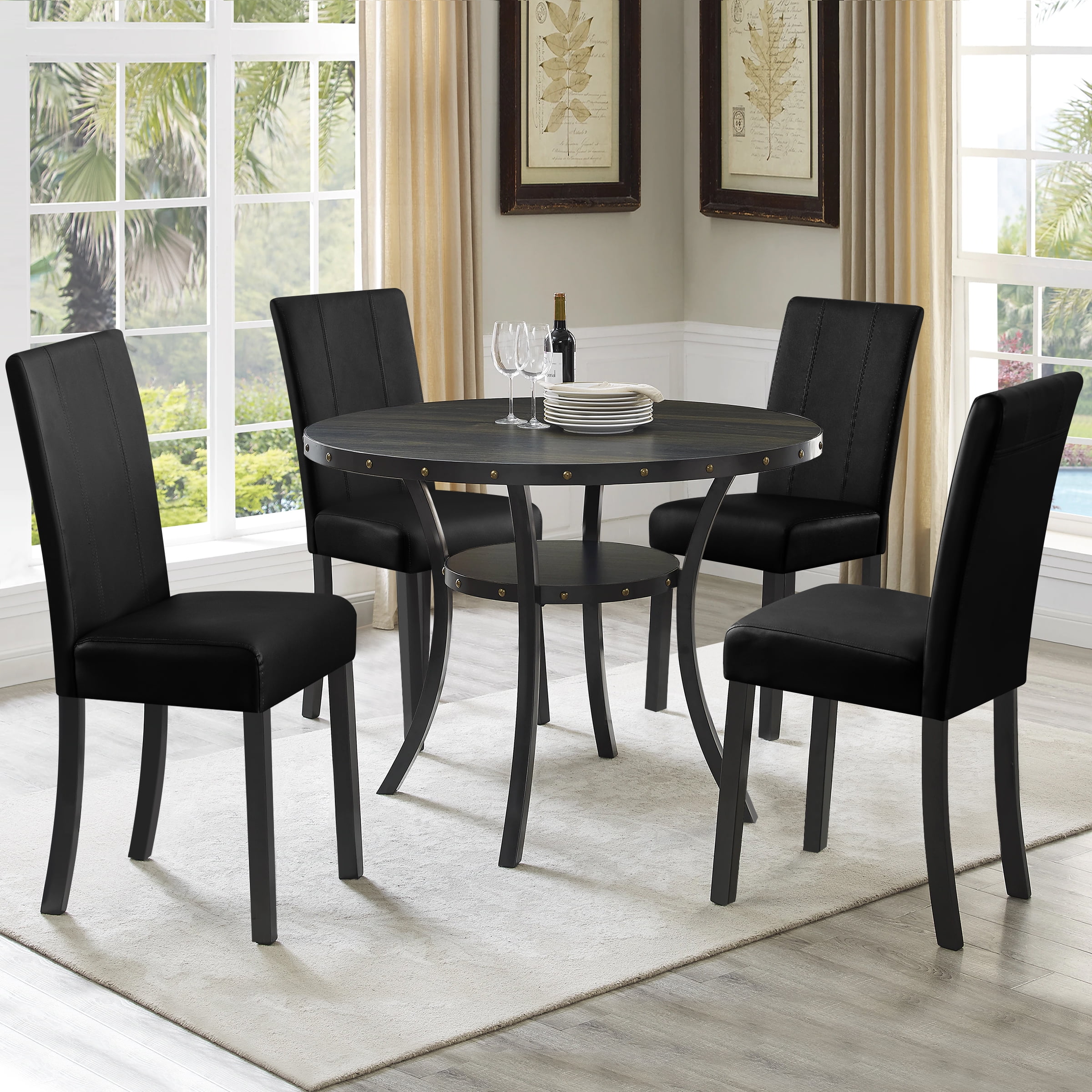 Subrtex Faux Leather Indoor Dining Chair Set of 2, Modern Mid-Century Chairs for Home, Black