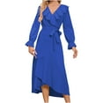 thumbnail image 2 of Dwaogom Women's Fashion Sexy Vintage V Neck Long Sleeve Solid Dresses Plus Size Dress 2024 Tulle Short Prom Dresses Dress, 2 of 9