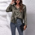 thumbnail image 7 of JWZUY Women's Casual Satin Silk Silks Long Sleeve Button Down Shirt Formal Work Blouse Top Drop Shoulder Solid Color Tops Dark Gray S, 7 of 7