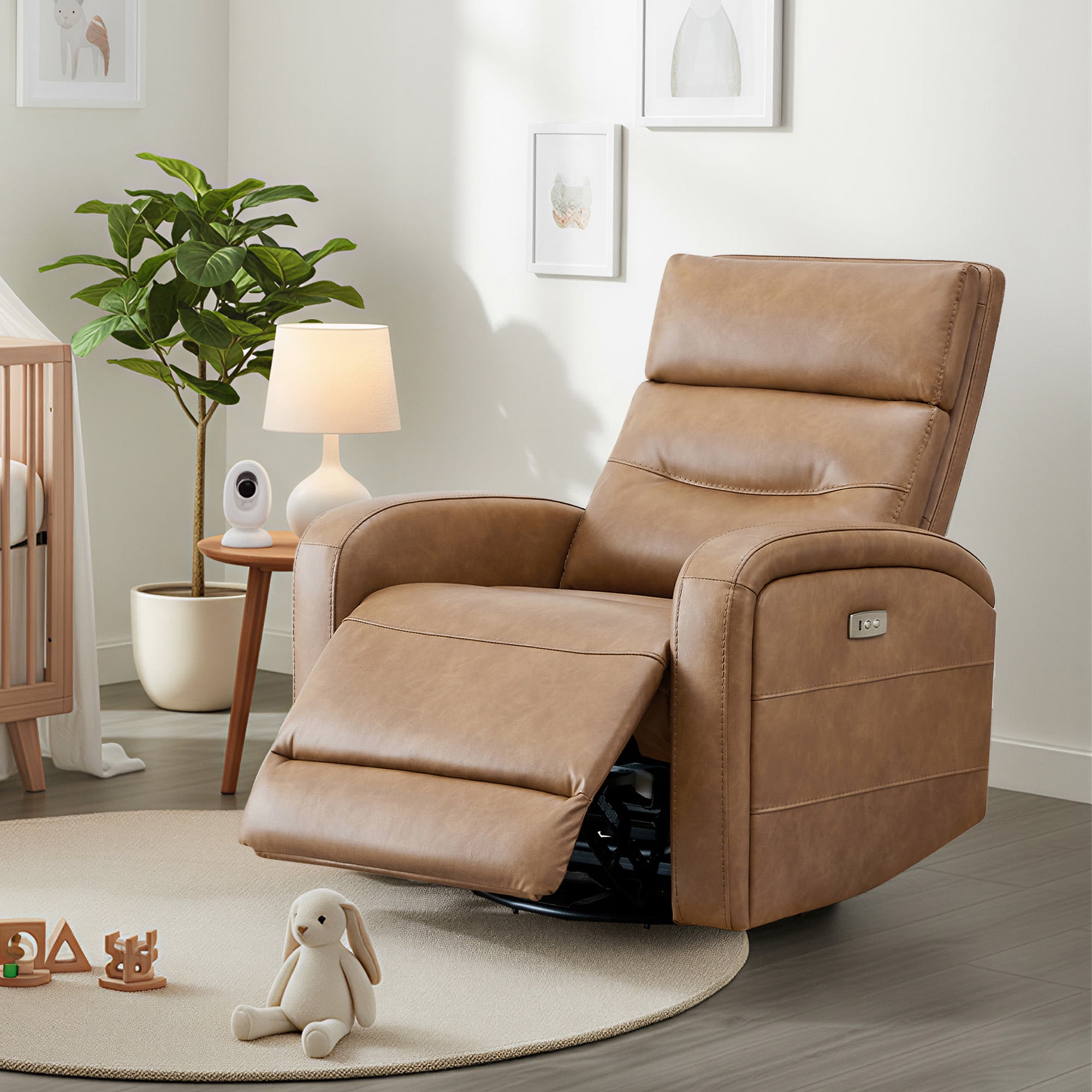 Spruce & SpringPower Swivel Glider Recliner with USB Charging for Home Theater, Camel