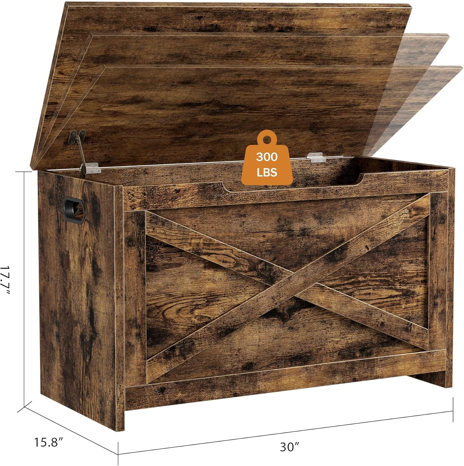 Garvee Wooden Storage Chest, 30"x15.78"x17.7", Safety Hinge Toy Box, Large Storage Bench for Entryway, Bedroom & Living Room, Rustic Brown