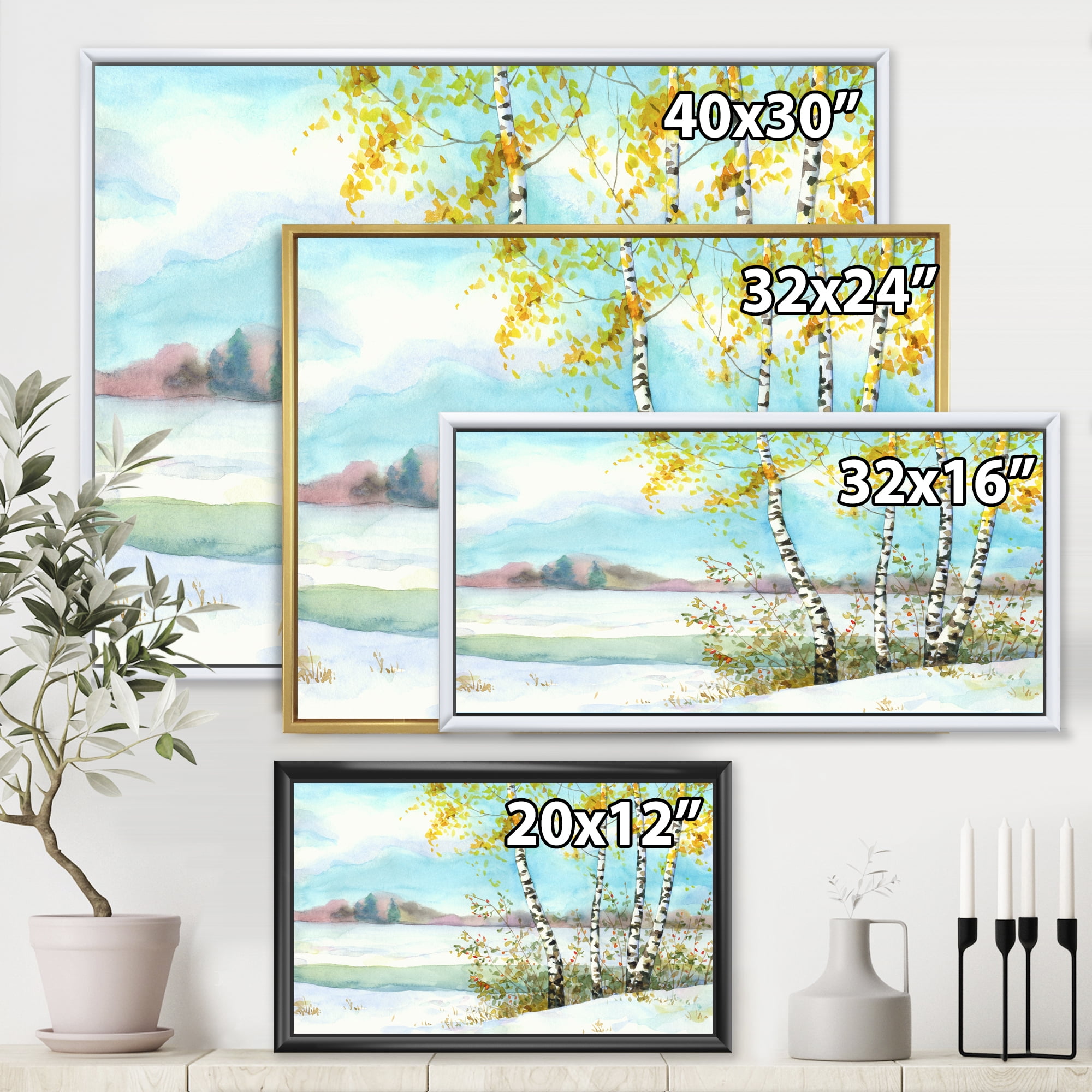 Designart 'Birches In Snowy Land' Lake House Framed Canvas Wall Art Print