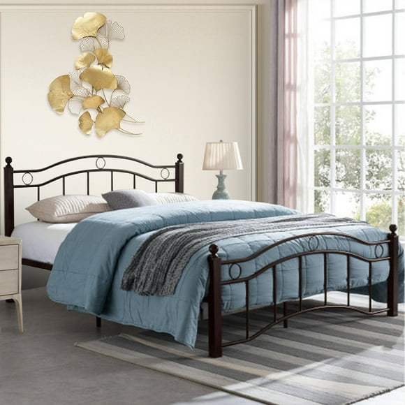 Farmhouse King Size Metal Bed Frame with Vintage Iron-Art Headboard and Footboard, Easy Assembly, Underbed Storage, Perfect for Large Bedrooms or Guest Rooms, Copper