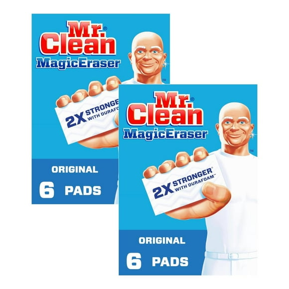 Mr. Clean Éponges Magiques Originales, Nettoyant pour Salle de Bain, Douche et Four, Tampons de Nettoyage avec Durafoam, 2 Paquets de 6 Unités Chacun