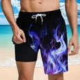 thumbnail image 2 of Men Shorts Plus Size Flame Graphic Printed Elastic Waist Comfy Loose Summer Beach Pants with Pocekt Purple 2XL, 2 of 6