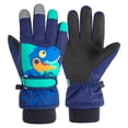 thumbnail image 5 of Opolski 1 Pair Thickened Waterproof Full Finger Fleece Lining Winter Gloves Unisex Kids Cartoon Little Dinosaur Print Ski Gloves Royal Blue, 5 of 8