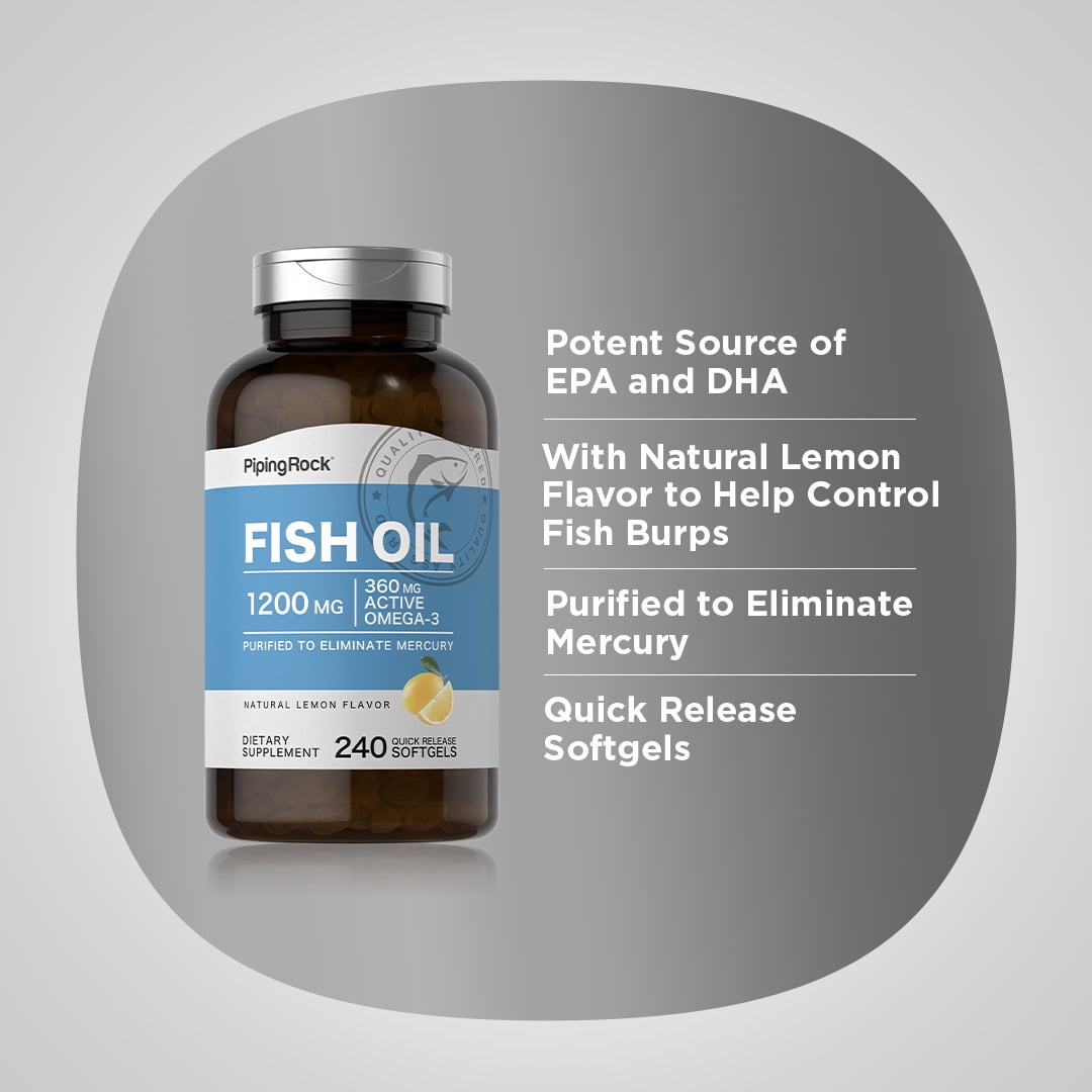 Omega-3 Fish Oil Lemon Flavor 1200 mg | 240 Softgels for Men and Women | by Piping Rock