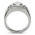 thumbnail image 3 of Anillo ancho cuadrado de circonita cúbica redonda de acero inoxidable para hombre, 3 of 6
