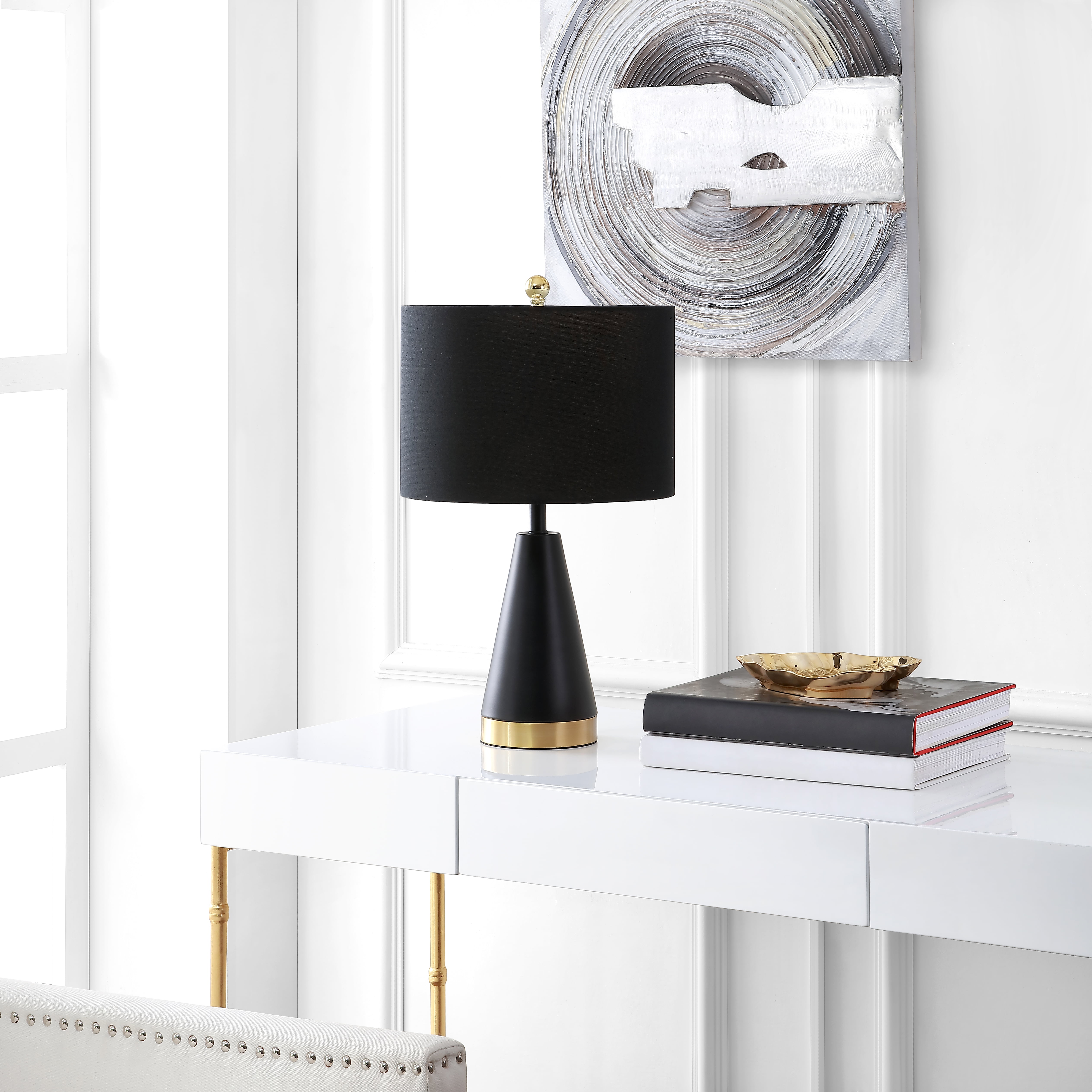 SAFAVIEH Penla 20 in. H Mid-Century Cone Table Lamp, Black/Brass Gold