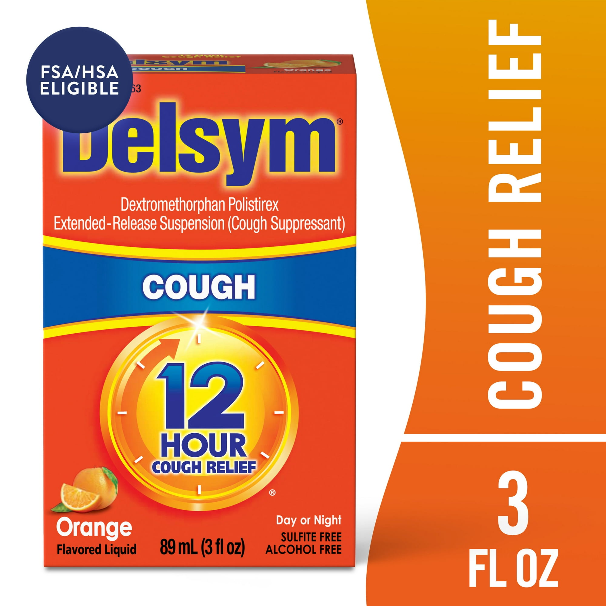 Delsym Adult 12 Hour Cough Relief Liquid Medicine, #1 Pharmacist Recommended, Orange Flavor, 3 fl oz