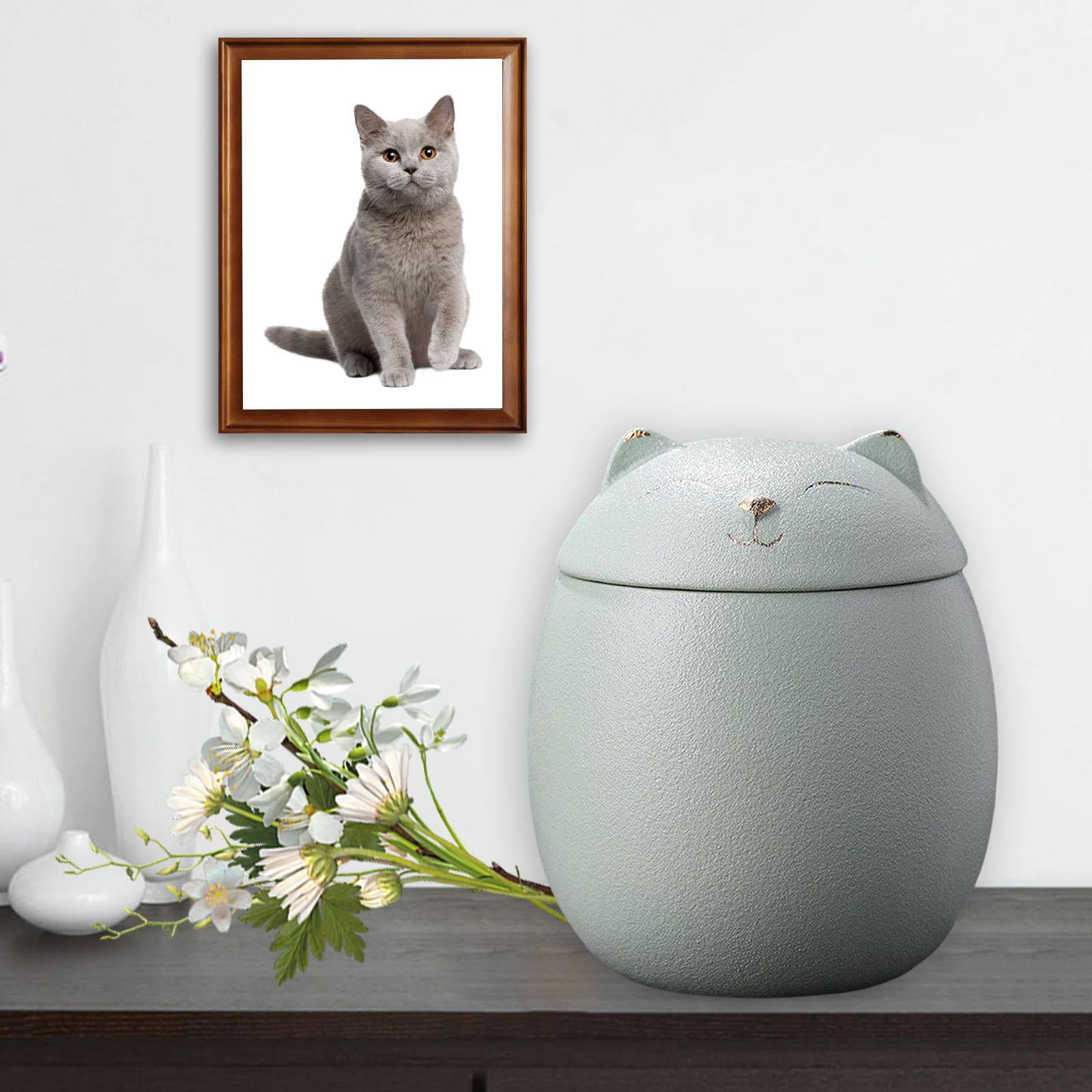 Nishiyuenyi Cat Shape Ceramic , Pet Decorative Urns for Ashes, 500ml Pots Jars Multi Green