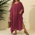 thumbnail image 2 of Women's Plus Size Swim Cover Ups Lightweight 3/4 Sleeve Solid Color Sheer Mesh Dress Summer Beach Relaxed Fit Bathing Suits, 2 of 3