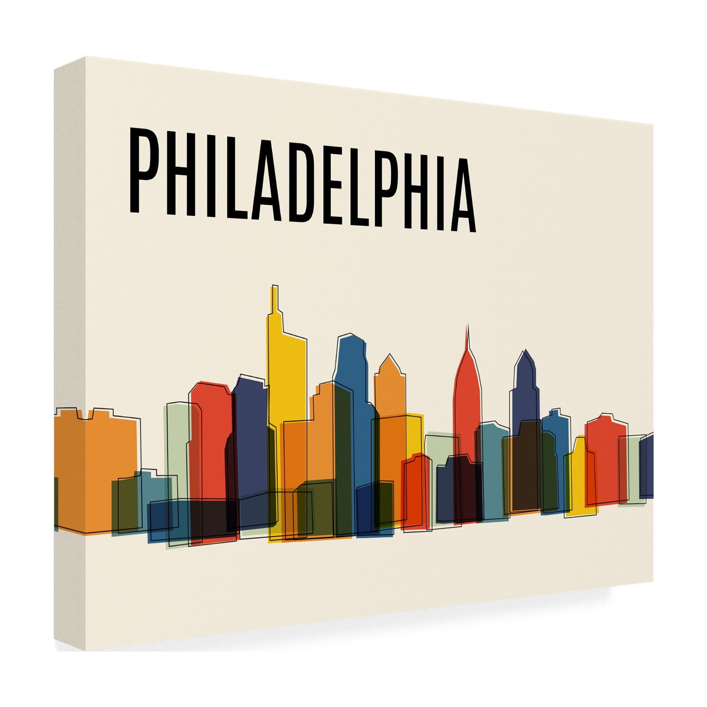 Canvas Wall Art - Tom Quartermaine 'Philadelphia Mid Century Modern Cityscape' Wall Art for Living Room, Bedroom, or Office DÃ©cor by Trademark Fine Art - 24 x 18 Inches