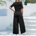 thumbnail image 6 of Gaecuw Overall Jumpsuit for Women Short Sleeve Overall Square Neck Band Collar Solid Onesie One Piece Outfits Casual Loose Baggy Long Pants Wide Leg Summer Romper Pull On Ankle Length Trousers, 6 of 6
