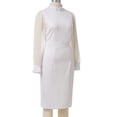thumbnail image 3 of Afinprain Womens Clergy Dress Tab Collar Sheer Puff Sleeve Pencil Dresses, 3 of 6
