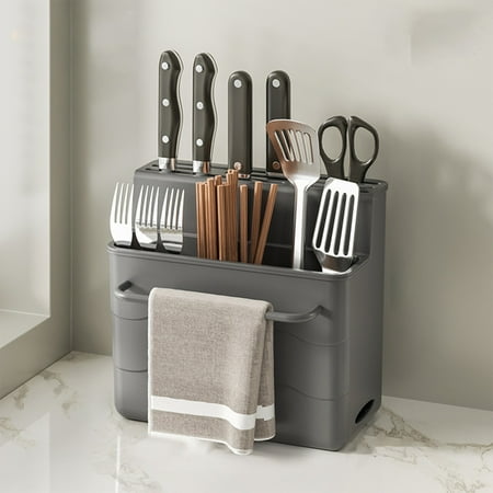 

Bxaolu Knife Block Holder Kitchen Knife Holder Storage Organizer Kitchen Utensils Shelf Cutting Board Rack Chopsticks Holder for Counter Cabinet (Gray)