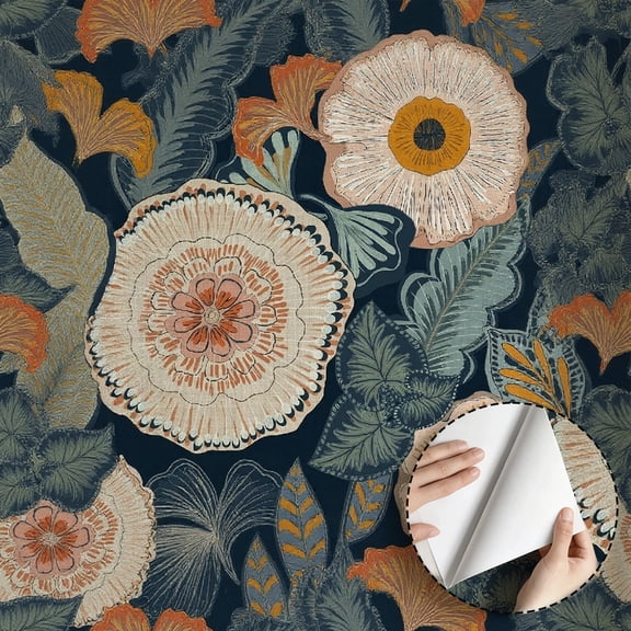 Boho Dark Vintage Tropical Floral Wallpaper, Self Adhesive and Removable Waterproof Wall Decor for Living Room Bedroom Kitchen Cabinet Drawer Dorm Room 17.7 * 118 in