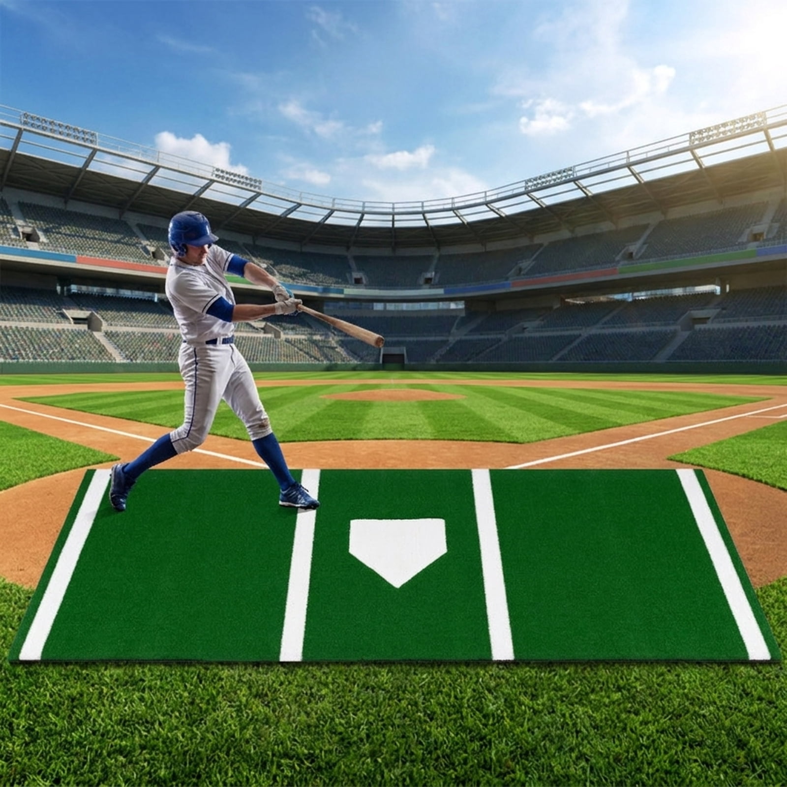 Airfind 10 ft x 3.8 ft Baseball and Softball Batter Practice Mat with needle-punched home plate markings and diamond-emboss rubber backing for switch-hitter drills, Green