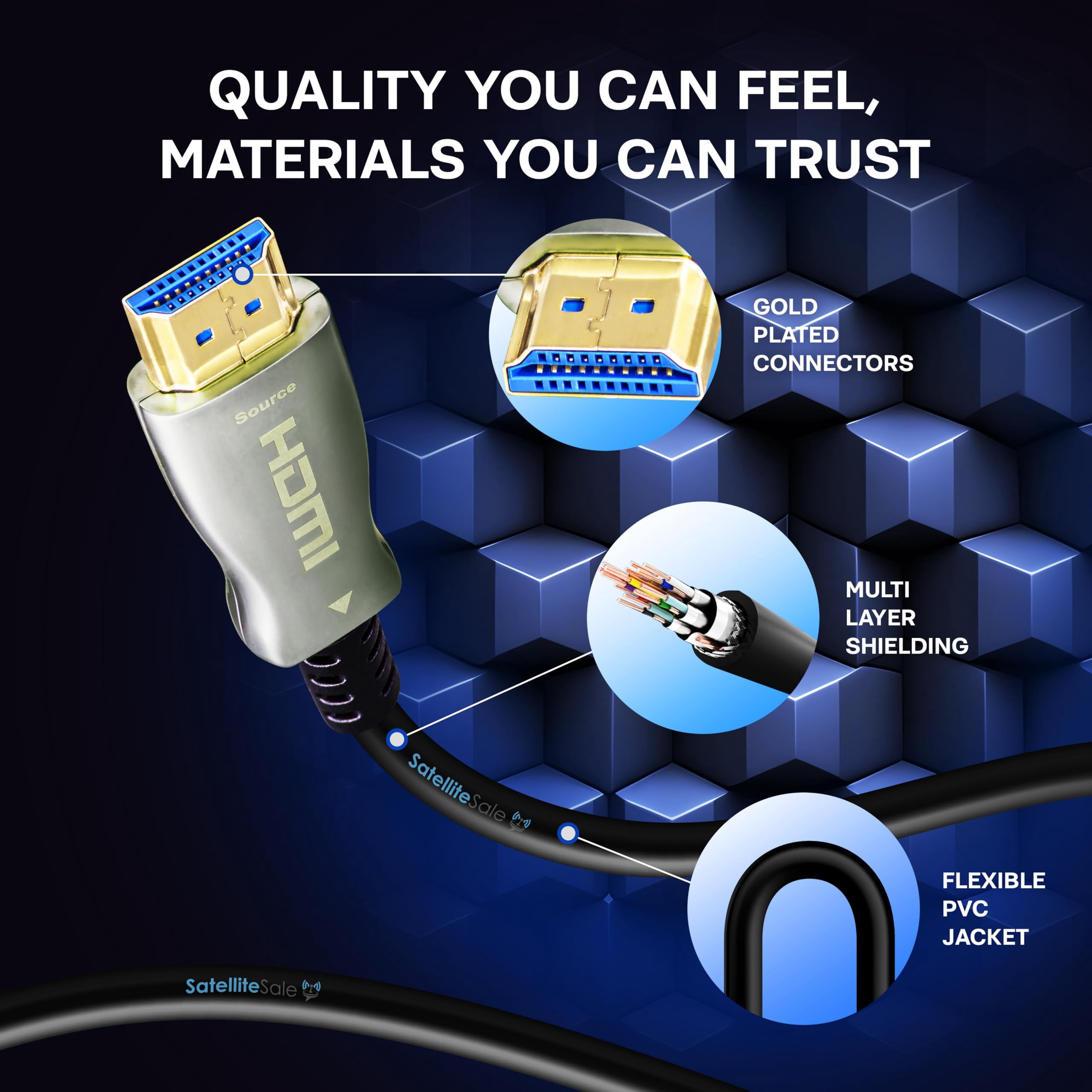 SatelliteSale Digital High-Speed HDMI 2.0 Fiber Optic Cable 4K/60Hz 18Gbps Black 2160p Universal Wire PVC Cord for TVs, Gaming Consoles 100 feet