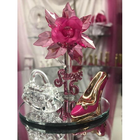 

Fuchsia Sweet 16 Motive Fuchsia Acrylic Flower with High Heel Shoe Favor and Purse Gift Keepsake 10 ct